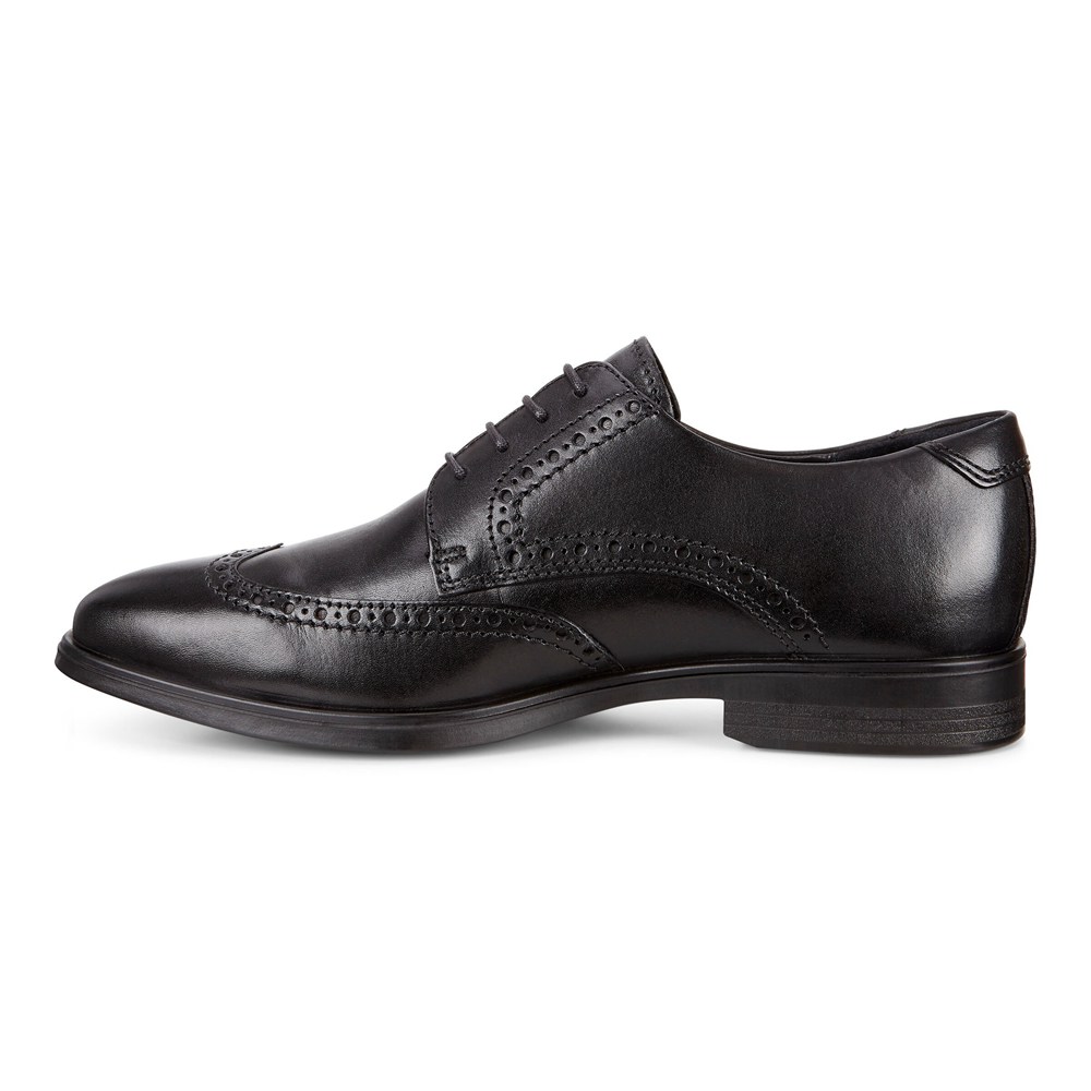 ECCO Mens Dress Shoes Black - Melbourne Wingtip Tie - GOC-789150